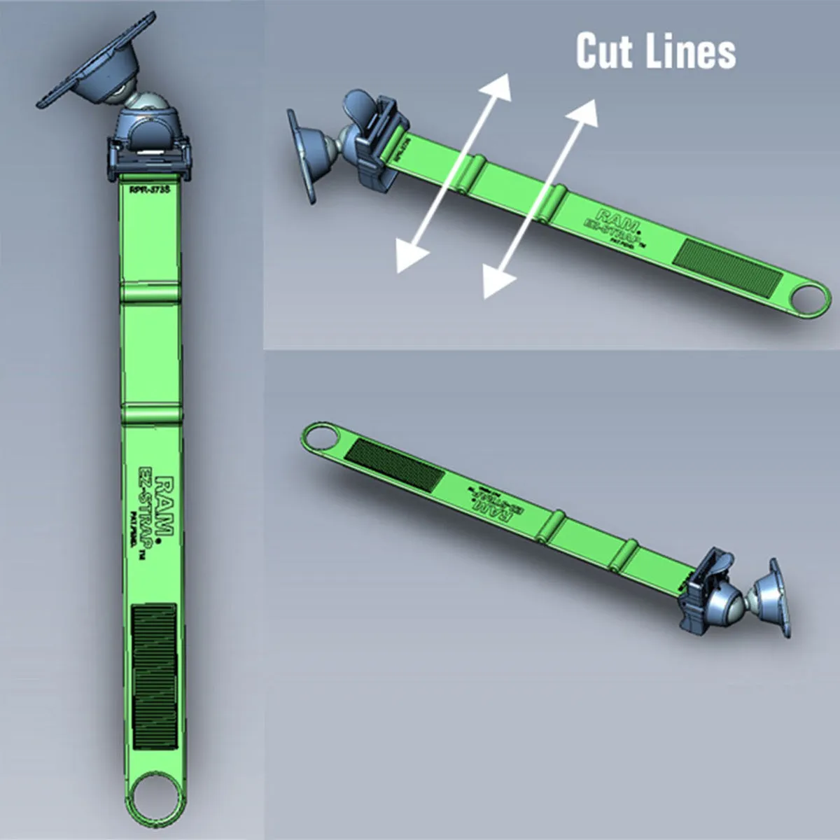 RAM® EZ-Strap™ Rail Mount with Double Ball and Diamond Base Adapter