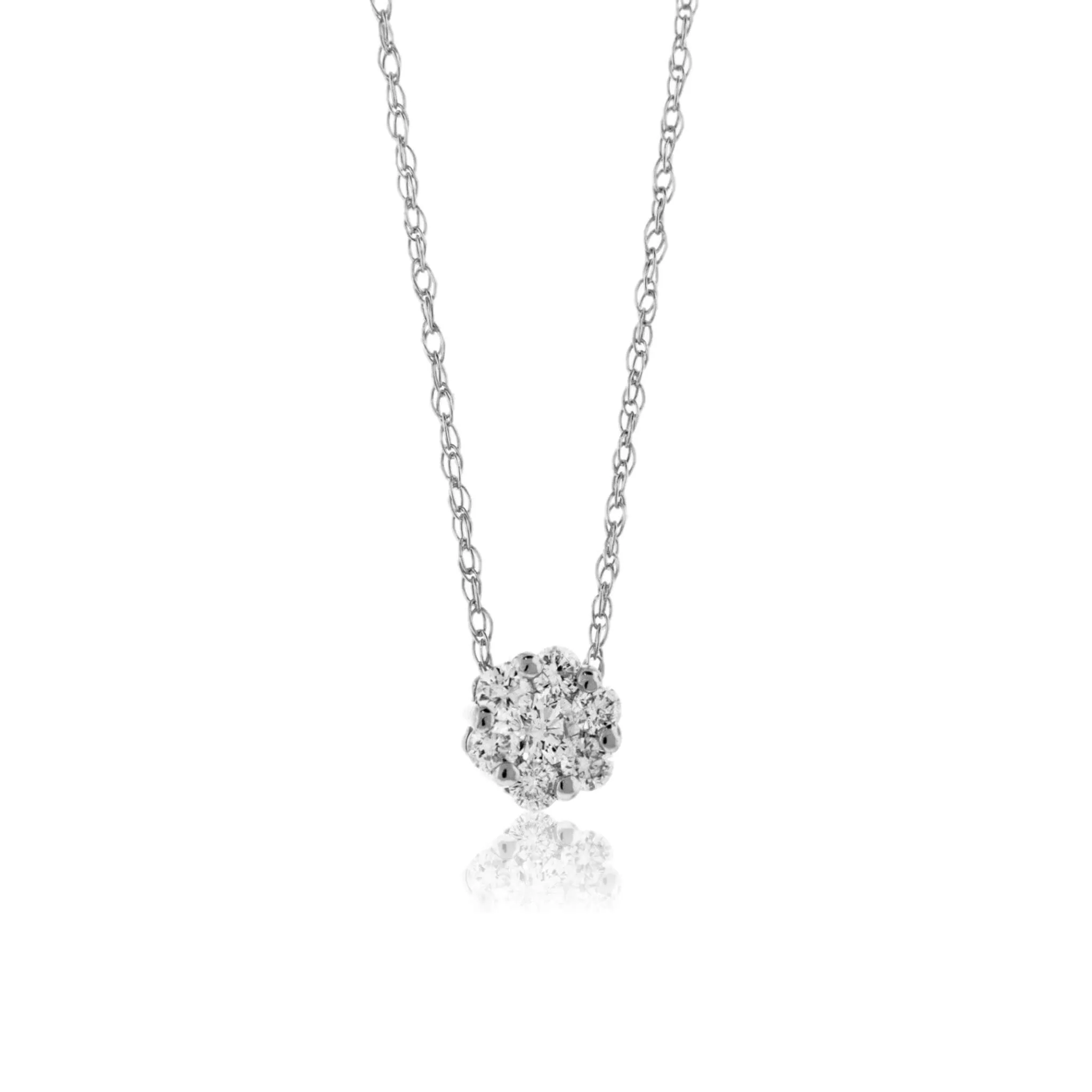 Round Cluster Diamond Pendant w/Chain