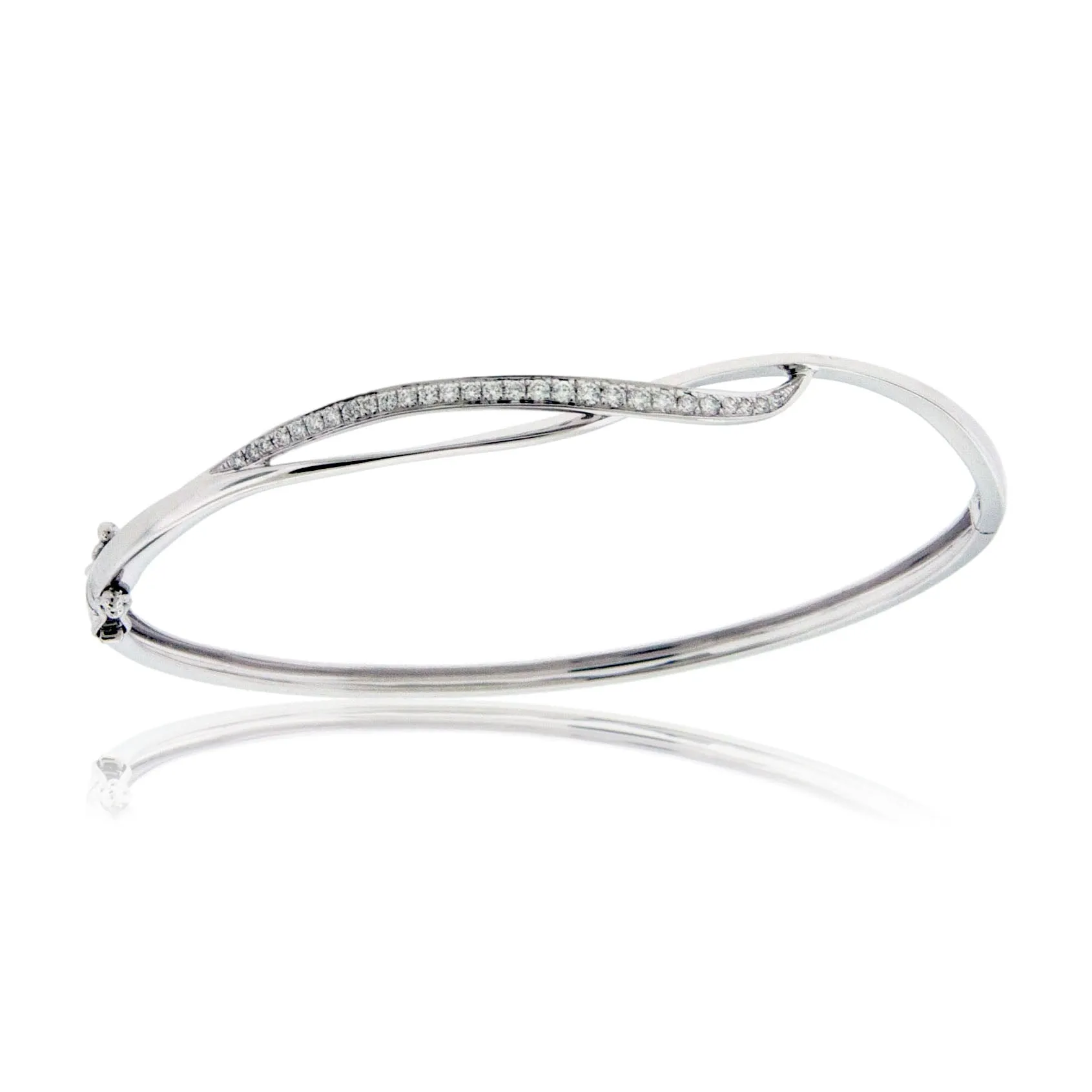 Round White Diamond Hinged Cuff Bracelet