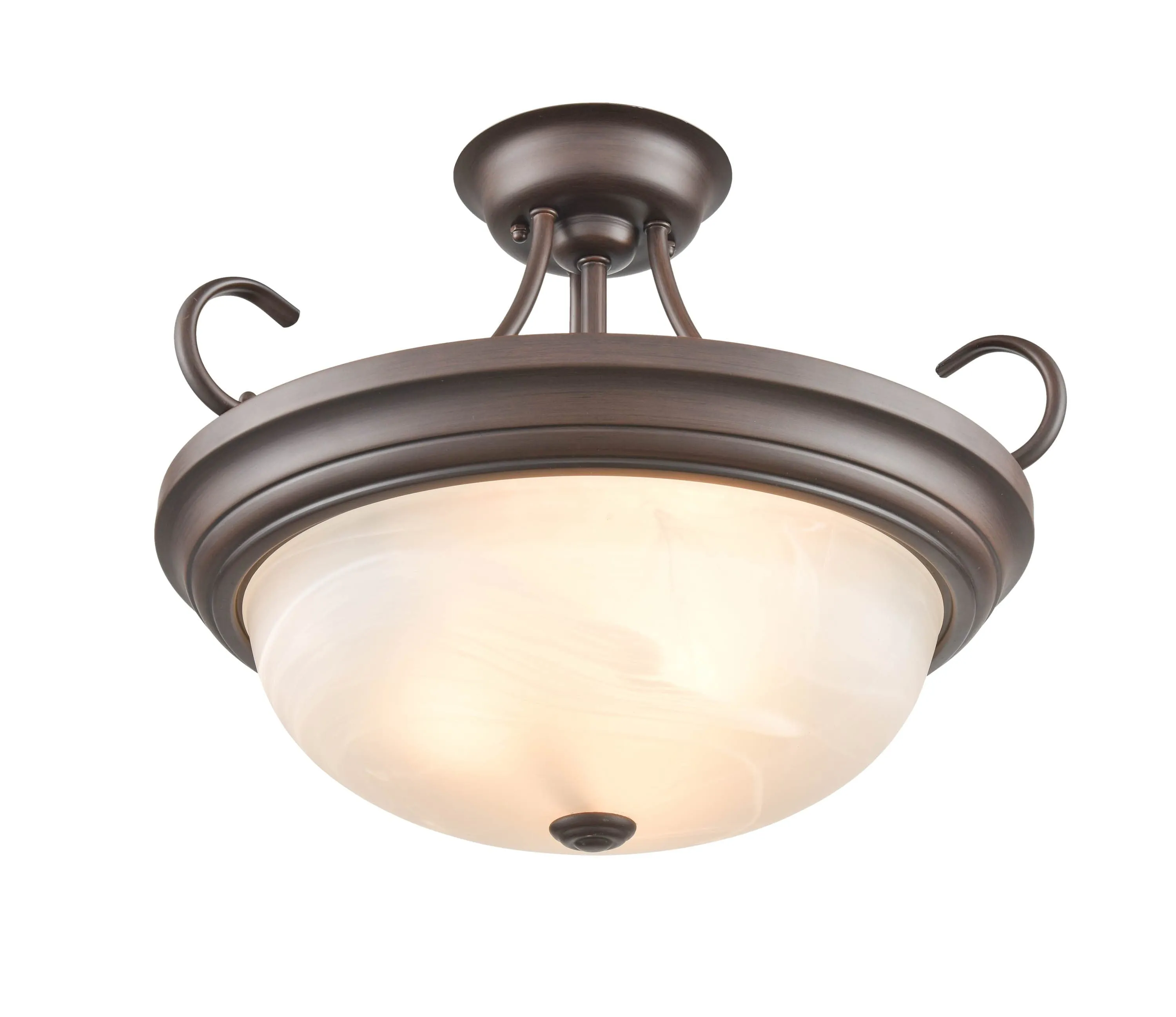 Semi-Flush Mount Fixture - Rubbed Bronze - Faux Alabaster Glass - 17in. Diameter - E26 Medium Base