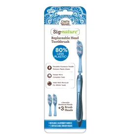 Sig-nature Aluminum Reusable Toothbrush   3 Replacement Brush Heads