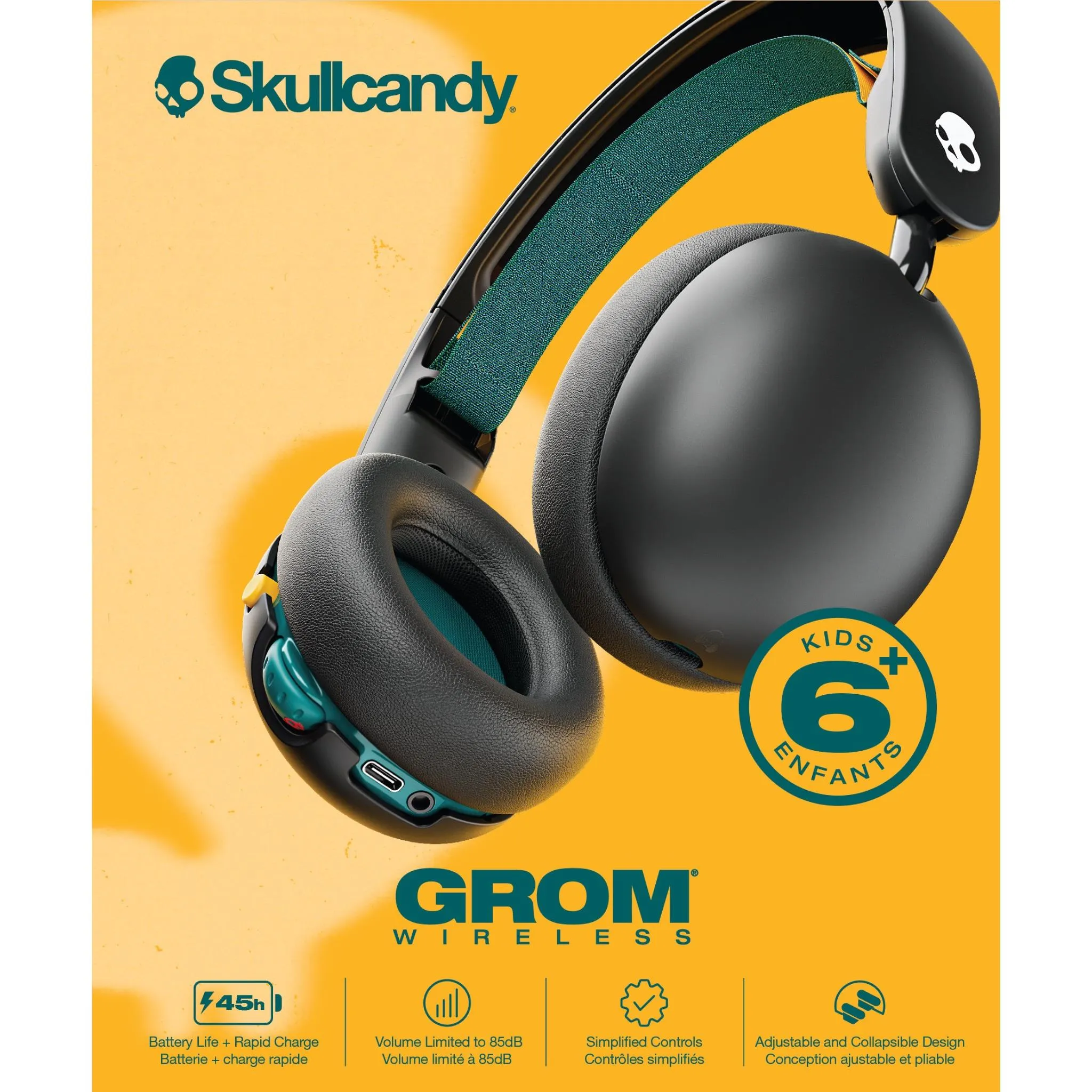 Skullcandy Grom Kids Wireless Over-Ear Headphones (Black Verdigris)