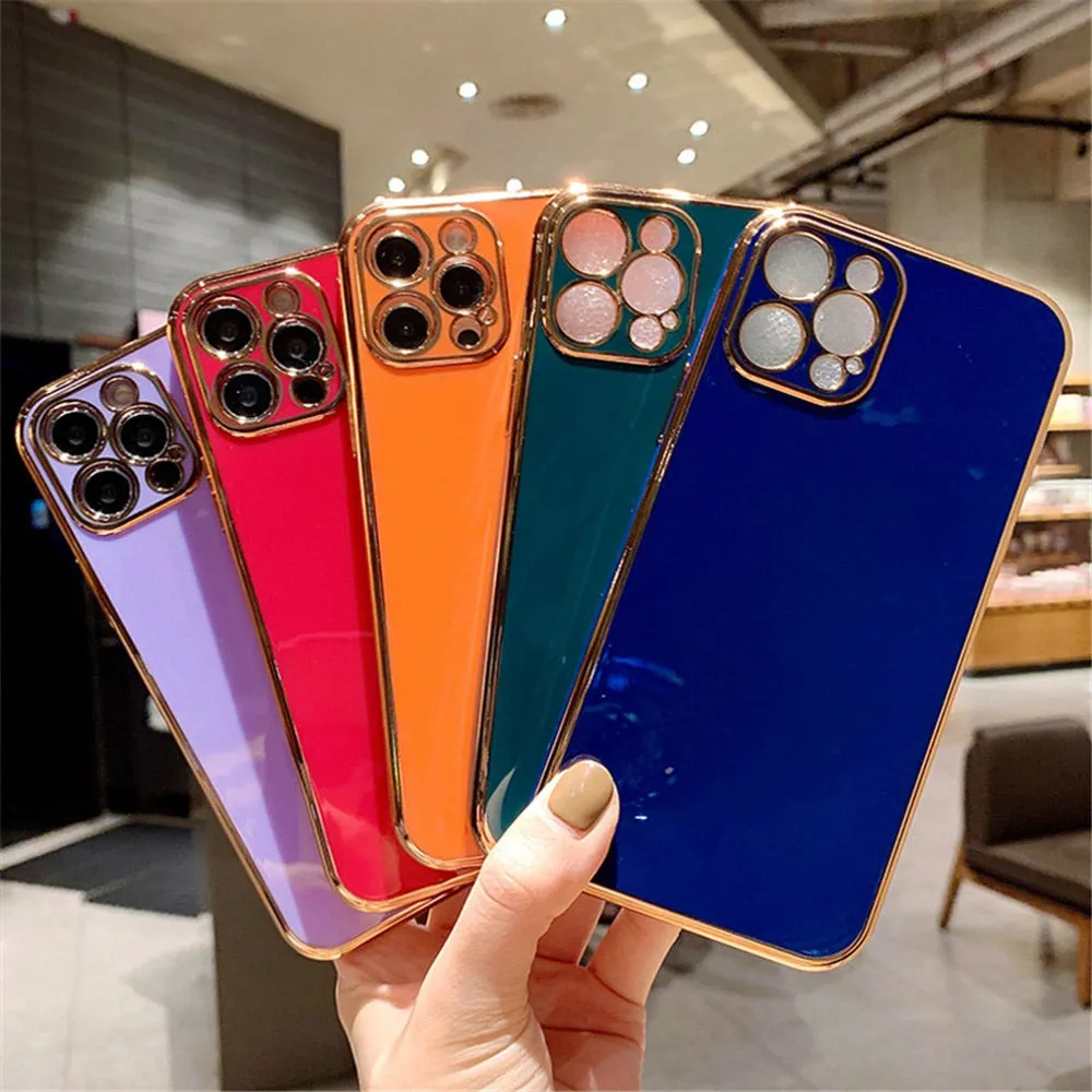 Solid Plating Lens Protection Phone Case For iPhone 12 Pro Max 11 13 Pro Max X XR XS Plus Soft TPU Cover