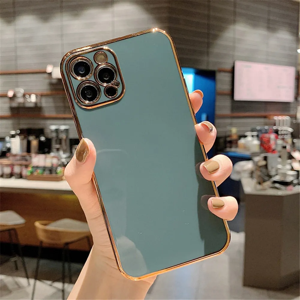 Solid Plating Lens Protection Phone Case For iPhone 12 Pro Max 11 13 Pro Max X XR XS Plus Soft TPU Cover