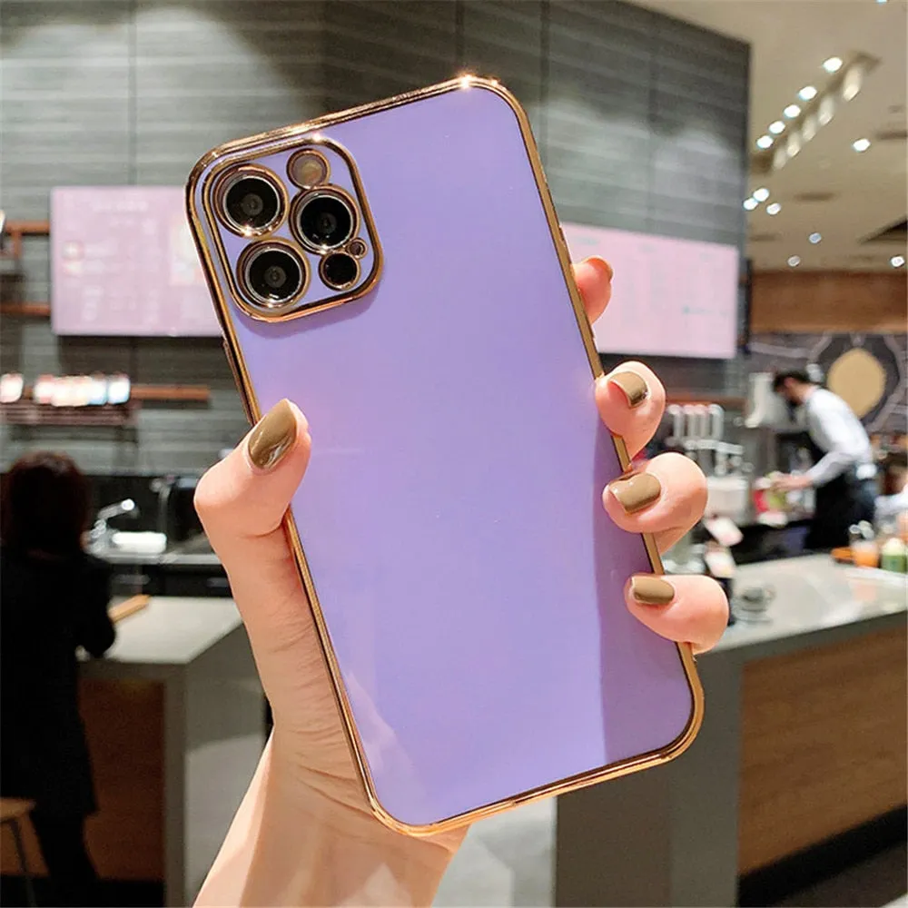 Solid Plating Lens Protection Phone Case For iPhone 12 Pro Max 11 13 Pro Max X XR XS Plus Soft TPU Cover