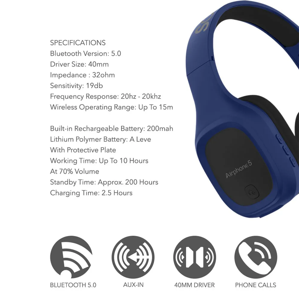 SonicGear Airphone 5 Bluetooth Headphones Blue