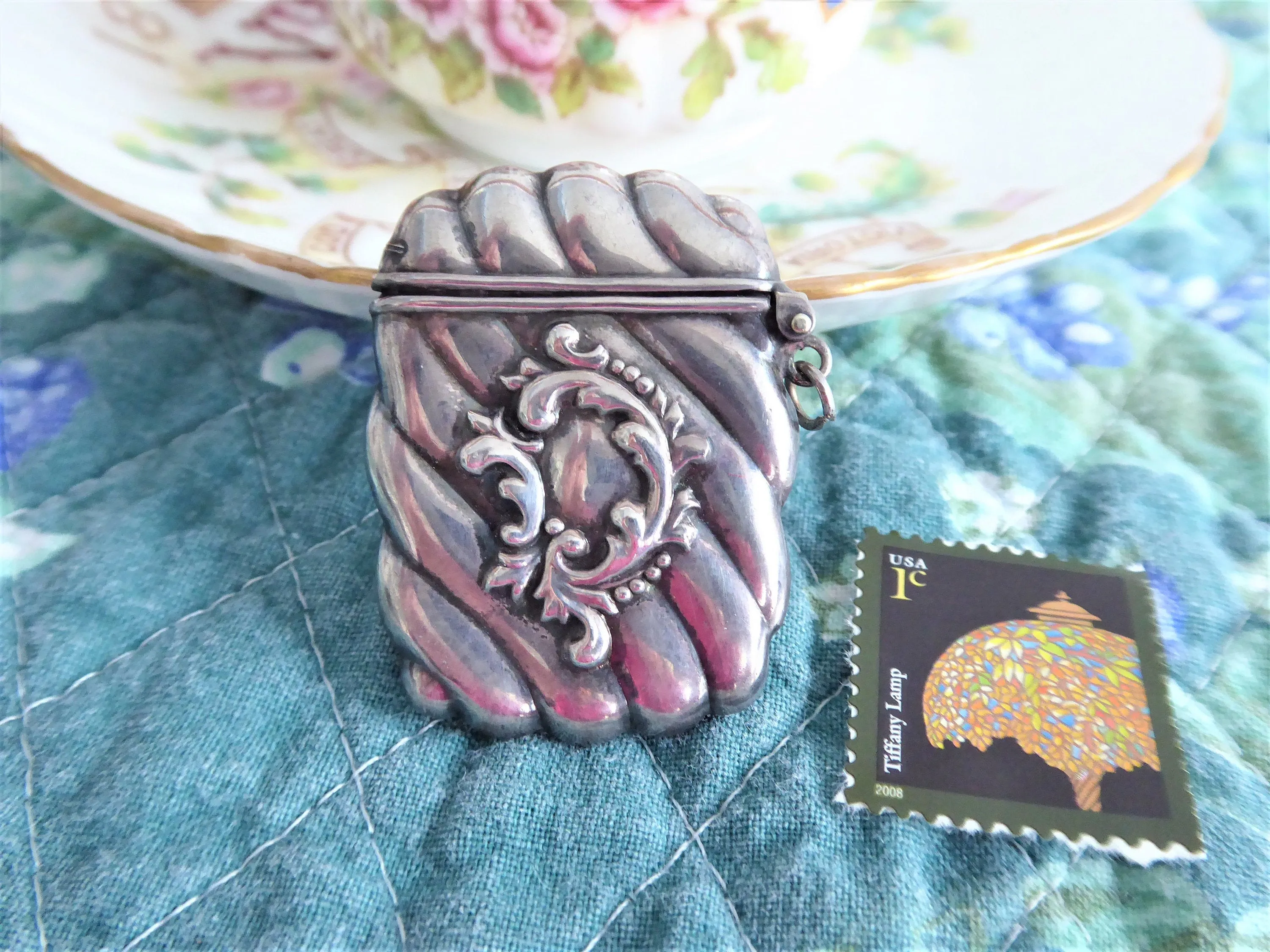 Sterling Silver Stamp Case Victorian Chatelaine Fob Pendant Accessory 1890s American