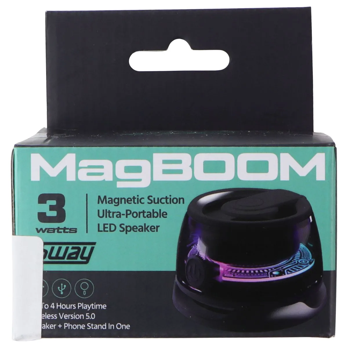 Sway MagBoom 3 Watt Magnetic Suction Bluetooth Portable LED Speaker - Black