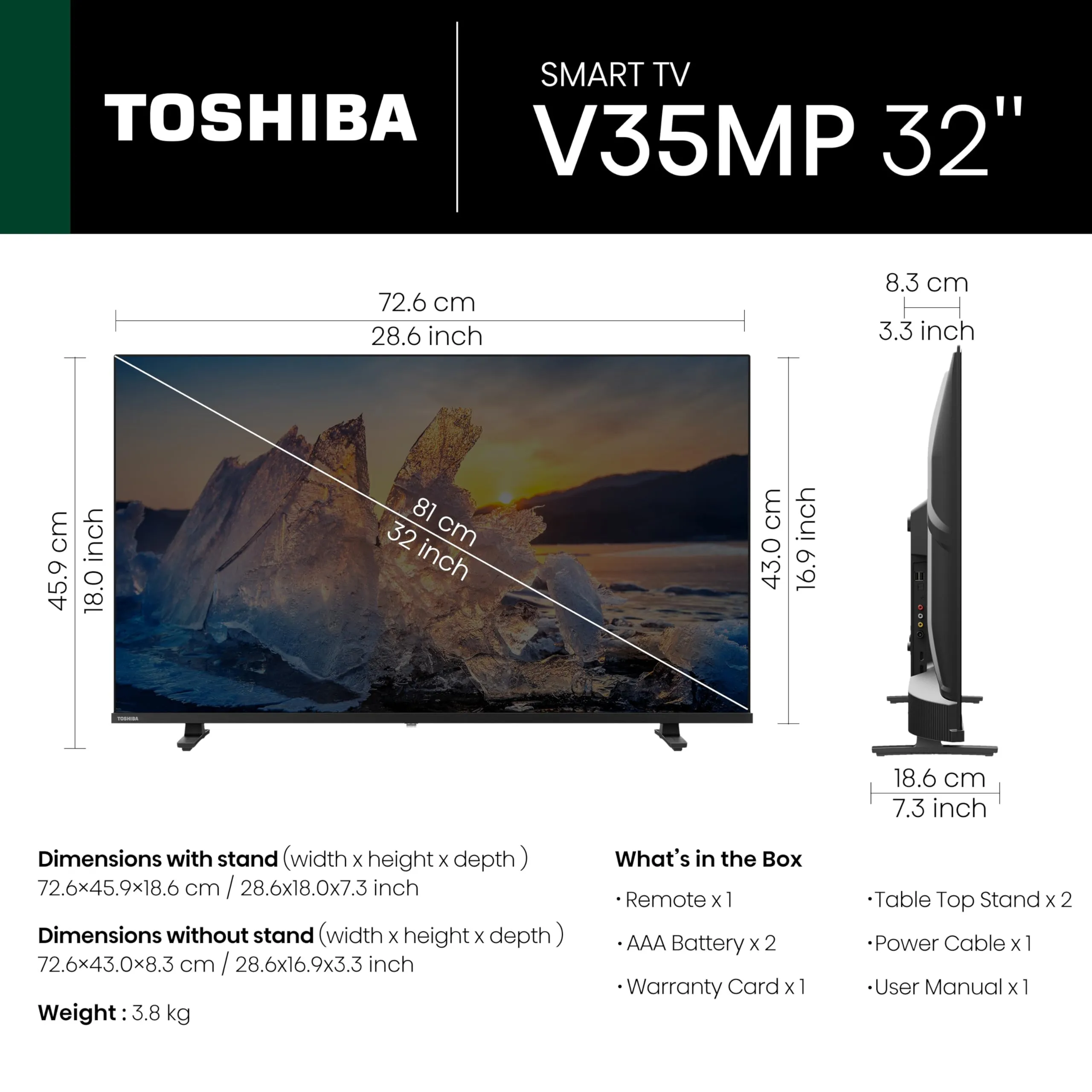 TOSHIBA 80 cm (32 inches) V Series HD Ready Smart Android LED TV 32V35MP (Black)