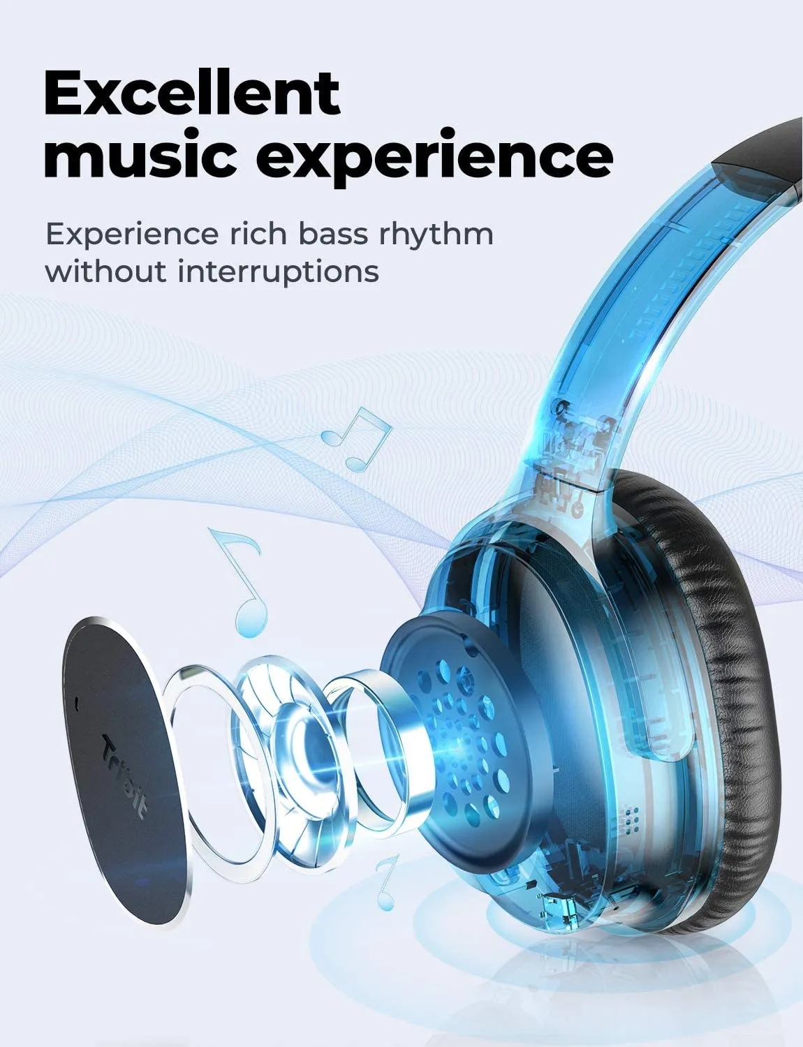 Tribit QuietPlus 72 Wireless Headphones Bluetooth 5.0 Foldable with 2 Microphones Noise Cancelling 500mAh 30h Playtime Rich Bass HiFi Sound BTH72