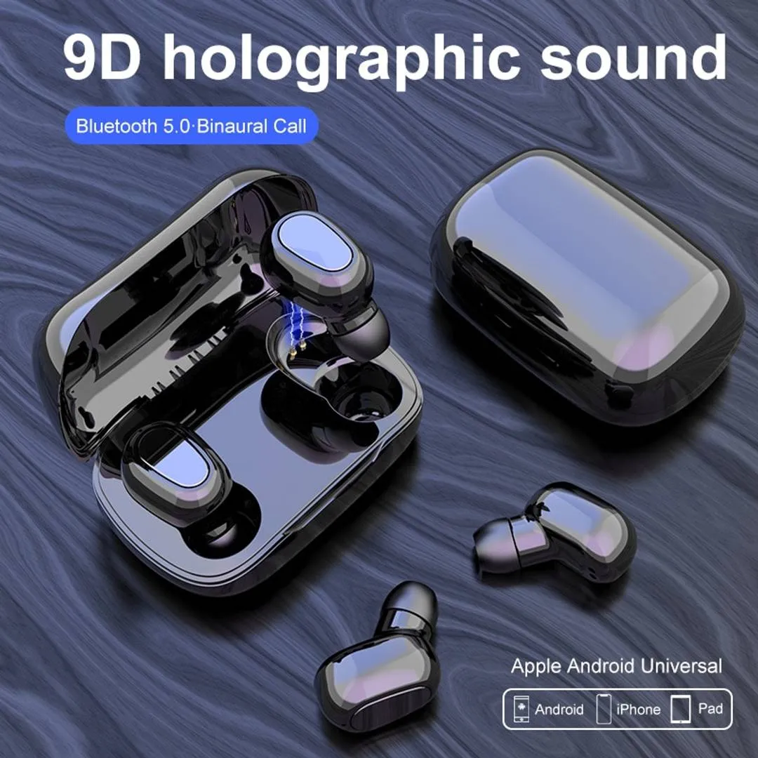 Universal Bluetooth Earphones Wireless Earphones Bluetooth 5.0 Headphones Mini Stereo Earbuds Sport Headset Bass Sound Built-In Micphone Black   Get 1 Usb Light Free