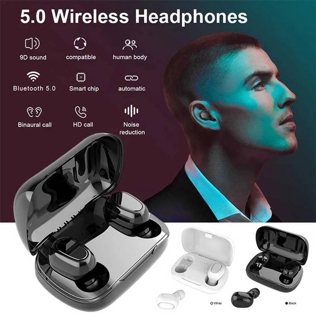 Universal Bluetooth Earphones Wireless Earphones Bluetooth 5.0 Headphones Mini Stereo Earbuds Sport Headset Bass Sound Built-In Micphone Black   Get 1 Usb Light Free