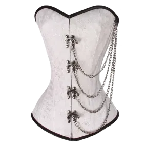 VC1401 Ladies Brocade Corset White with Chains