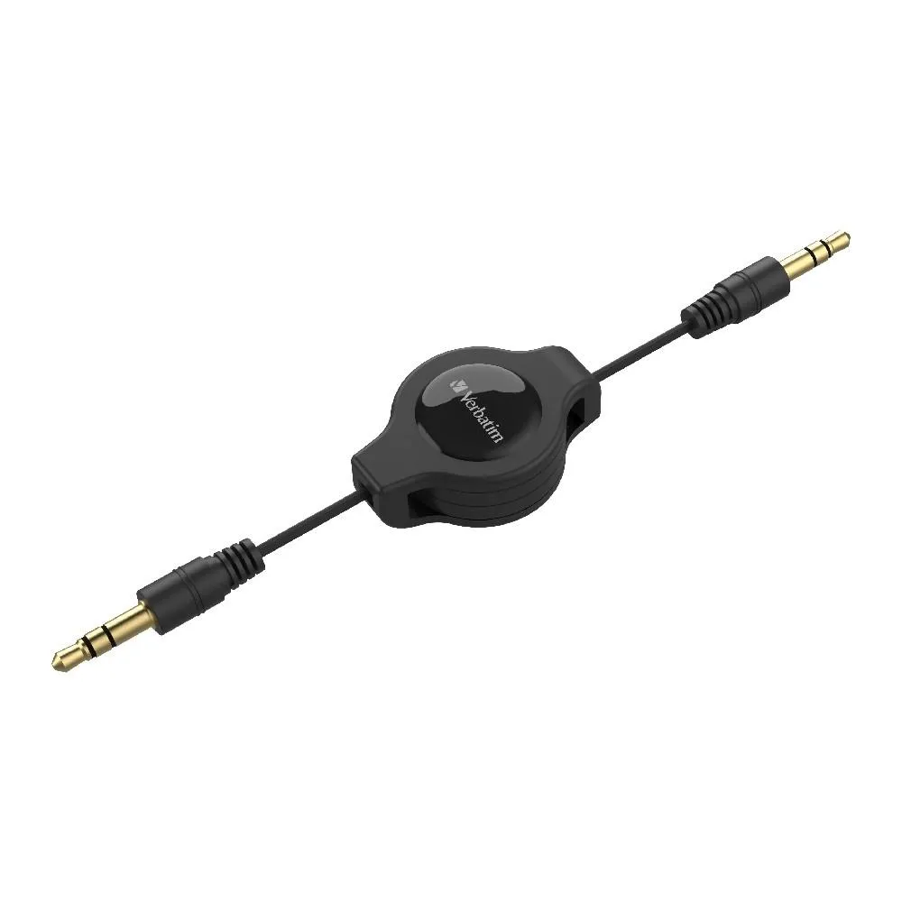 Verbatim Essentials Retractable Audio Cable 3.5mm Aux 75cm - Black