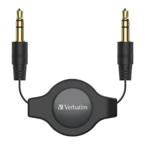 Verbatim Essentials Retractable Audio Cable 3.5mm Aux 75cm - Black