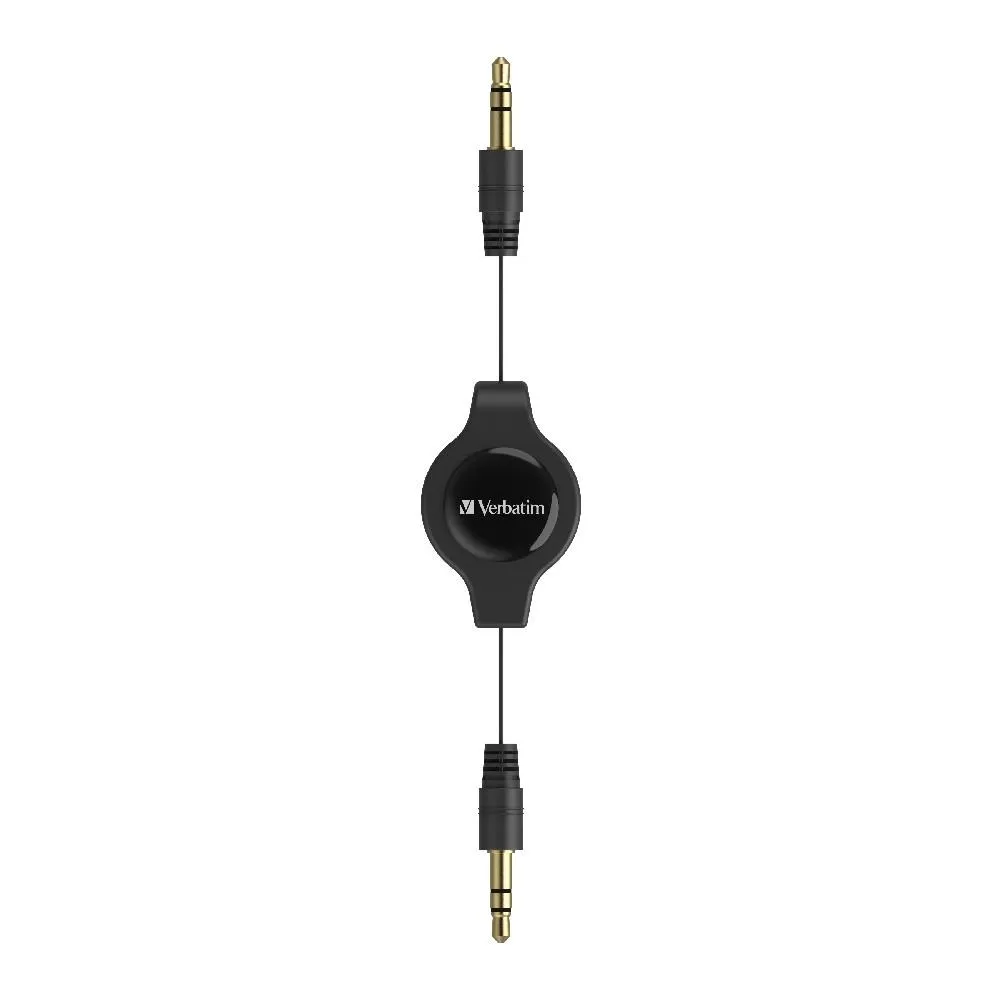 Verbatim Essentials Retractable Audio Cable 3.5mm Aux 75cm - Black