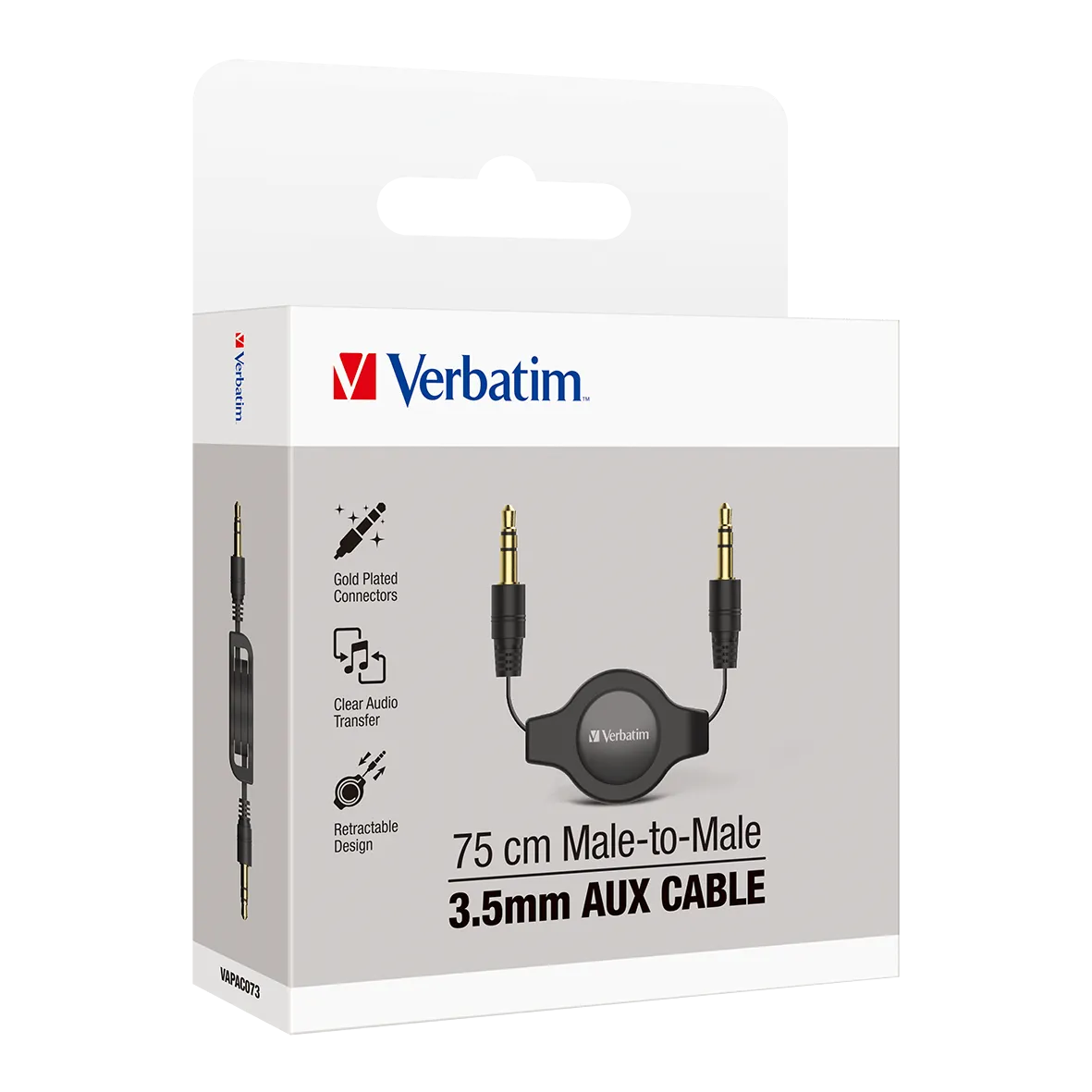 Verbatim Essentials Retractable Audio Cable 3.5mm Aux 75cm - Black