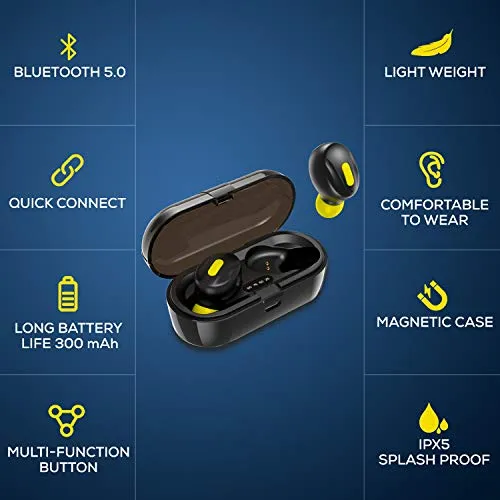 WeCool Moonwalk Mini Earbuds with Magnetic Charging Case IPX5 Wireless Earphones with Digital Battery Indicator for Crisp Sound Bluetooth Earphones for Secure Sports Fit