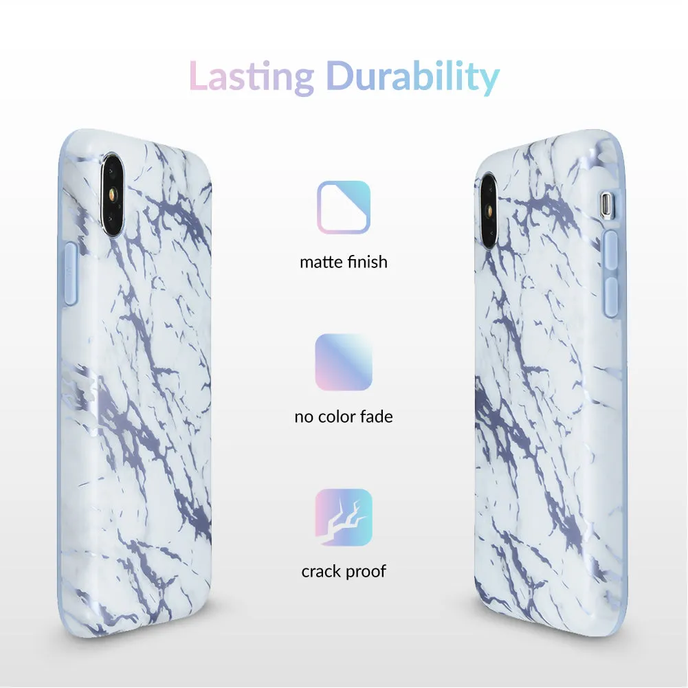 White Marble Blue Chrome iPhone Case