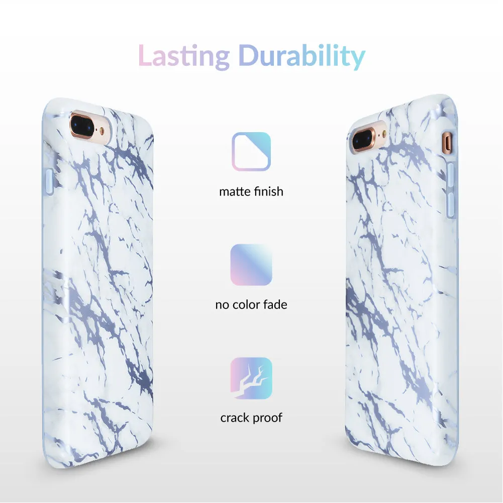 White Marble Blue Chrome iPhone Case