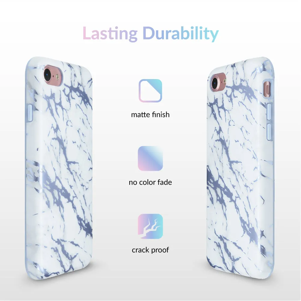 White Marble Blue Chrome iPhone Case