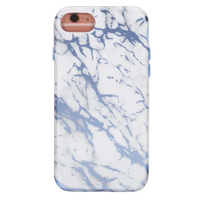 White Marble Blue Chrome iPhone Case