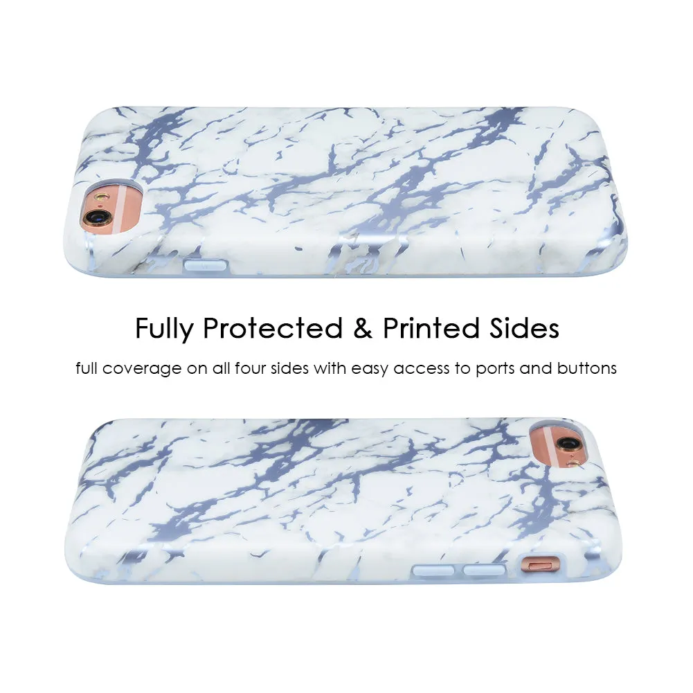 White Marble Blue Chrome iPhone Case