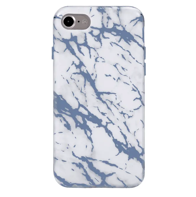 White Marble Blue Chrome iPhone Case