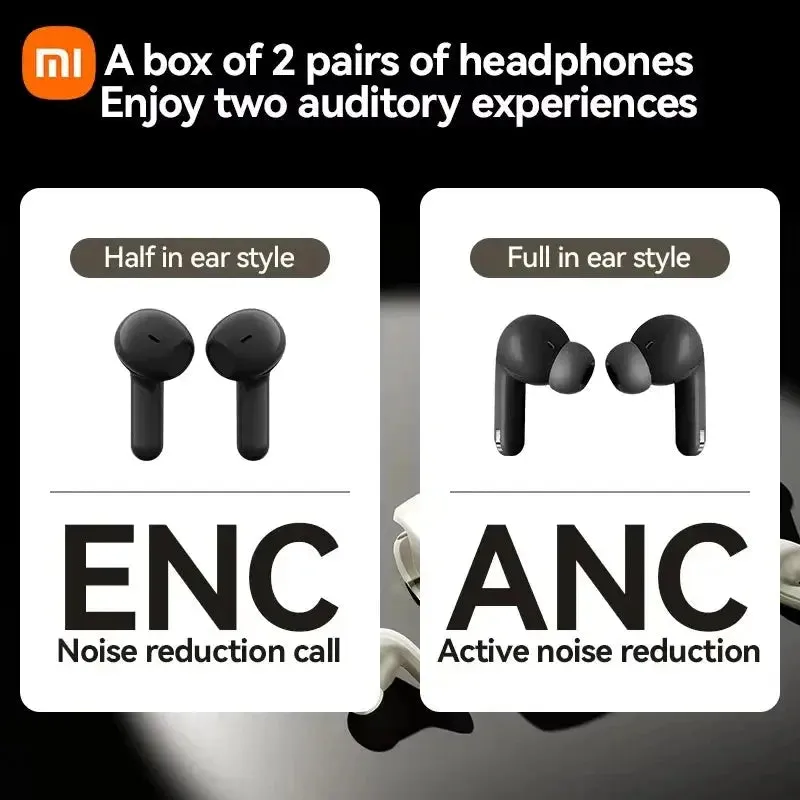 Xiaomi New Two Pairs Of Headphones Per Box Multi PurposeTouch Screen Display ANC ENC H12 Wireless Earbuds Bluetooth5.4 Earphones