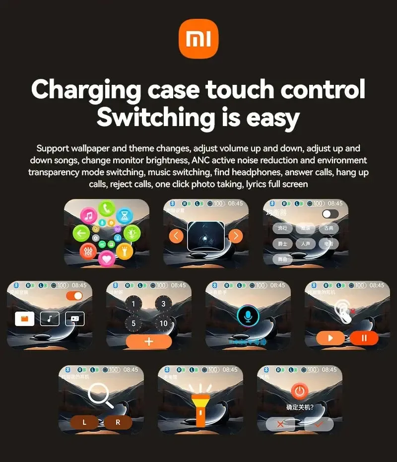 Xiaomi New Two Pairs Of Headphones Per Box Multi PurposeTouch Screen Display ANC ENC H12 Wireless Earbuds Bluetooth5.4 Earphones