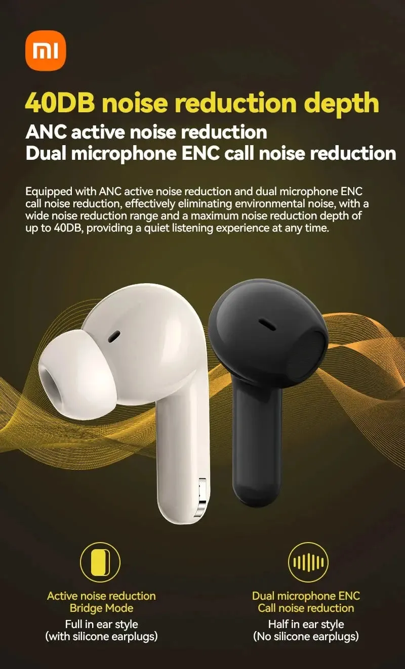 Xiaomi New Two Pairs Of Headphones Per Box Multi PurposeTouch Screen Display ANC ENC H12 Wireless Earbuds Bluetooth5.4 Earphones